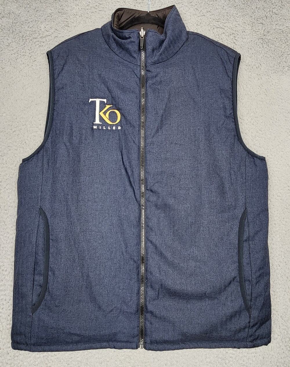MACK WELDON Vest Mens XL Blue Full Zip Pockets Mock Neck Embroidered Golf Hiking
